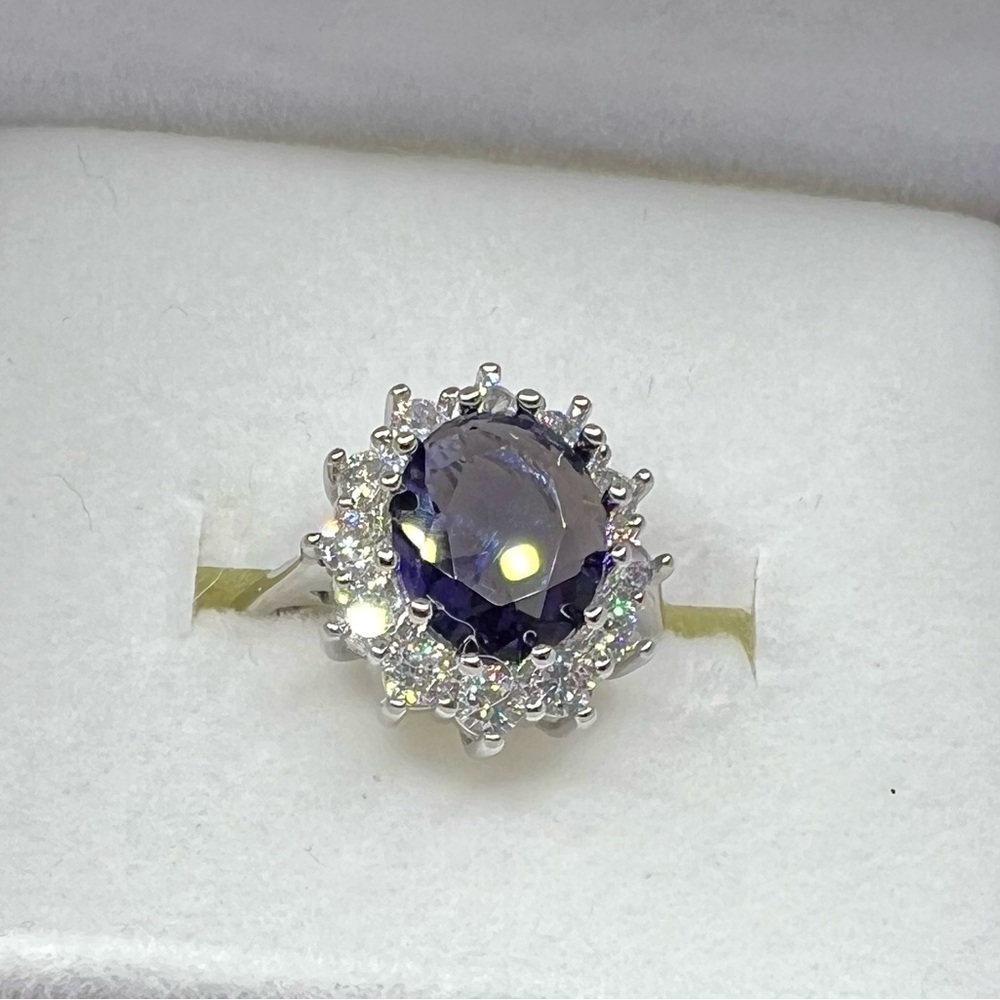 NIB S925 Stamped Amethyst and Zircon Princess Cut Oval Ring - Picture 6 of 15